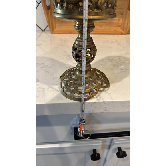 Reticulated Brass Pedestal Candle Holder Vintage Mid-Century Gothic Brass Decor - Picture 12 of 12